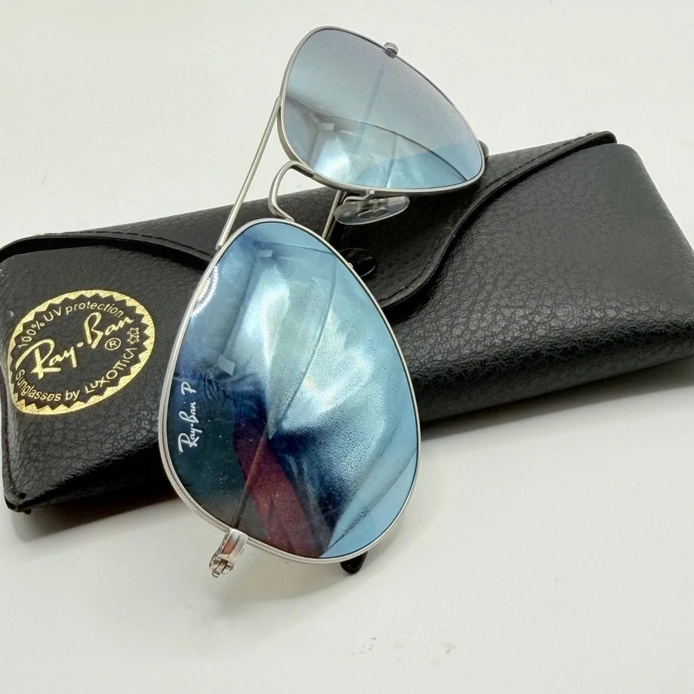 Ray-Ban Aviator RB3025 Polarized Blue Mirror Sunglasses Unisex Medium Silver